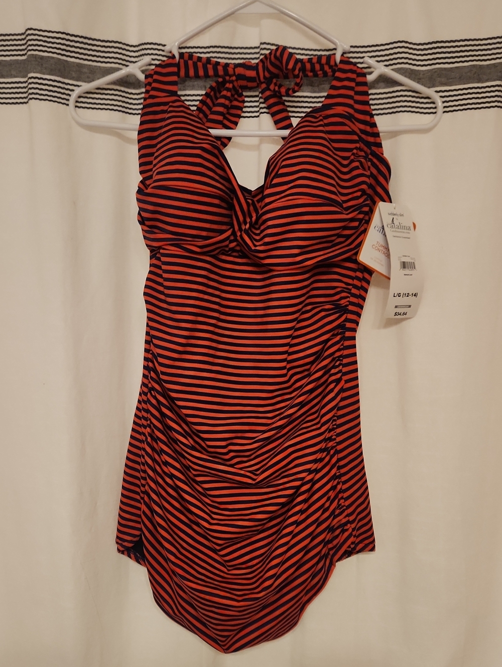Catalina Black and Red Striped Halter One-Piece Swimdress